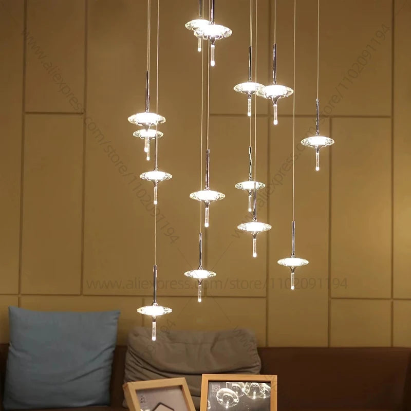 Led Chandelier Home Decoration Lighting Hanging Lamps Living Room Indoor Gloss Island Kitchen Lamps Chrome Staircase Chandelier