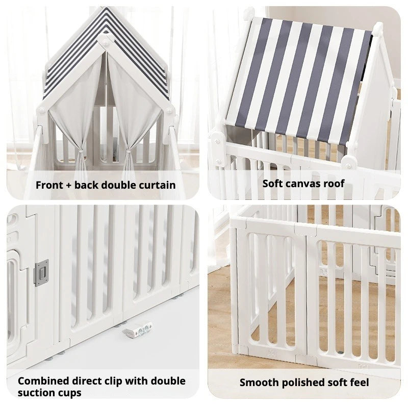 Pet Dog House Fence Height 60cm Indoor Isolation Family Fence with Roof External Door Lock Simple Installation Washable Dog Cage