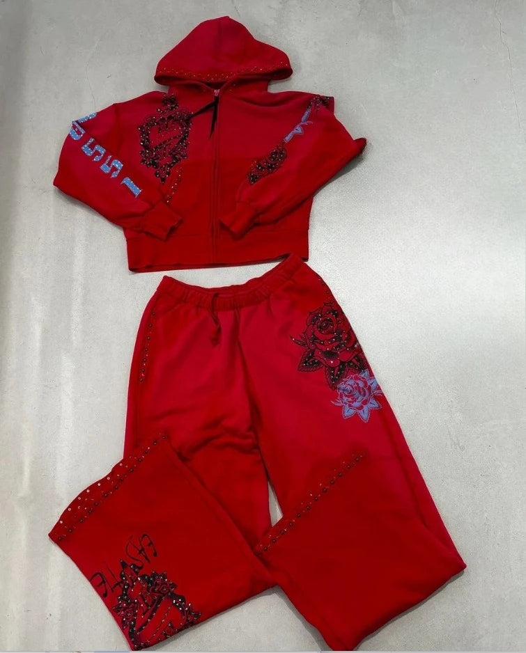 2025 European and American women's clothing, fashionable and casual women's printed hoodie suits and sportswear