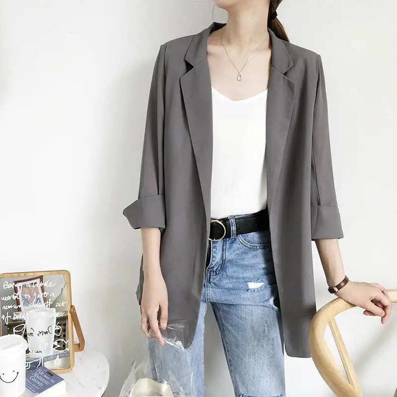 Women's Clothing White Office Blazer Summer Loose Fit Waist Slimming Elegant Casual Lightweight Trendy New