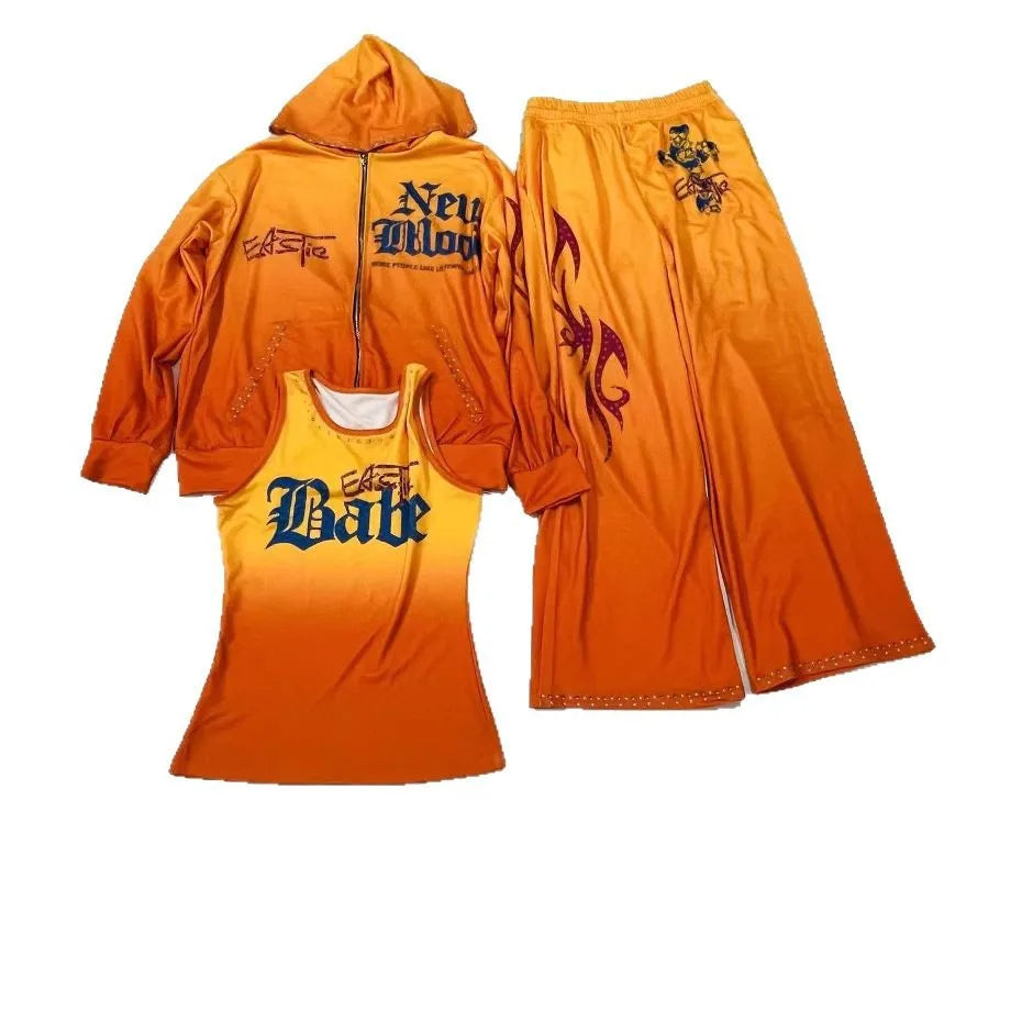 2025 European and American women's clothing, fashionable and casual women's printed hoodie suits and sportswear