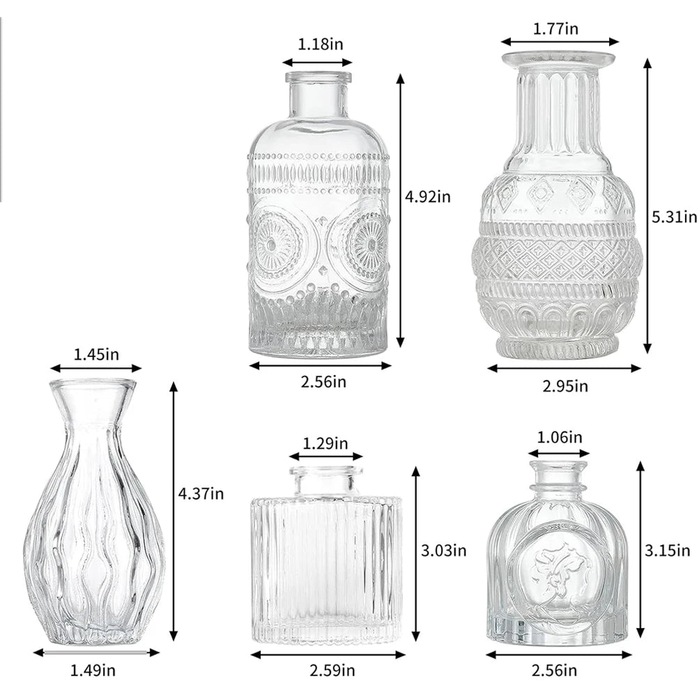 Set of 5 Bud Vases, Small Vase for Flowers, Glass Vase for Home Decor, Wedding Decorations, Clear Flower Vases for Centerpieces