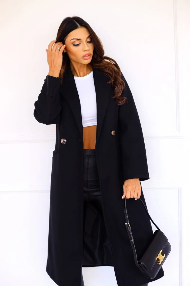Women's Clothing Autumn and Winter Simple Double-breasted Long-sleeved Lapel Button Woolen Jacket