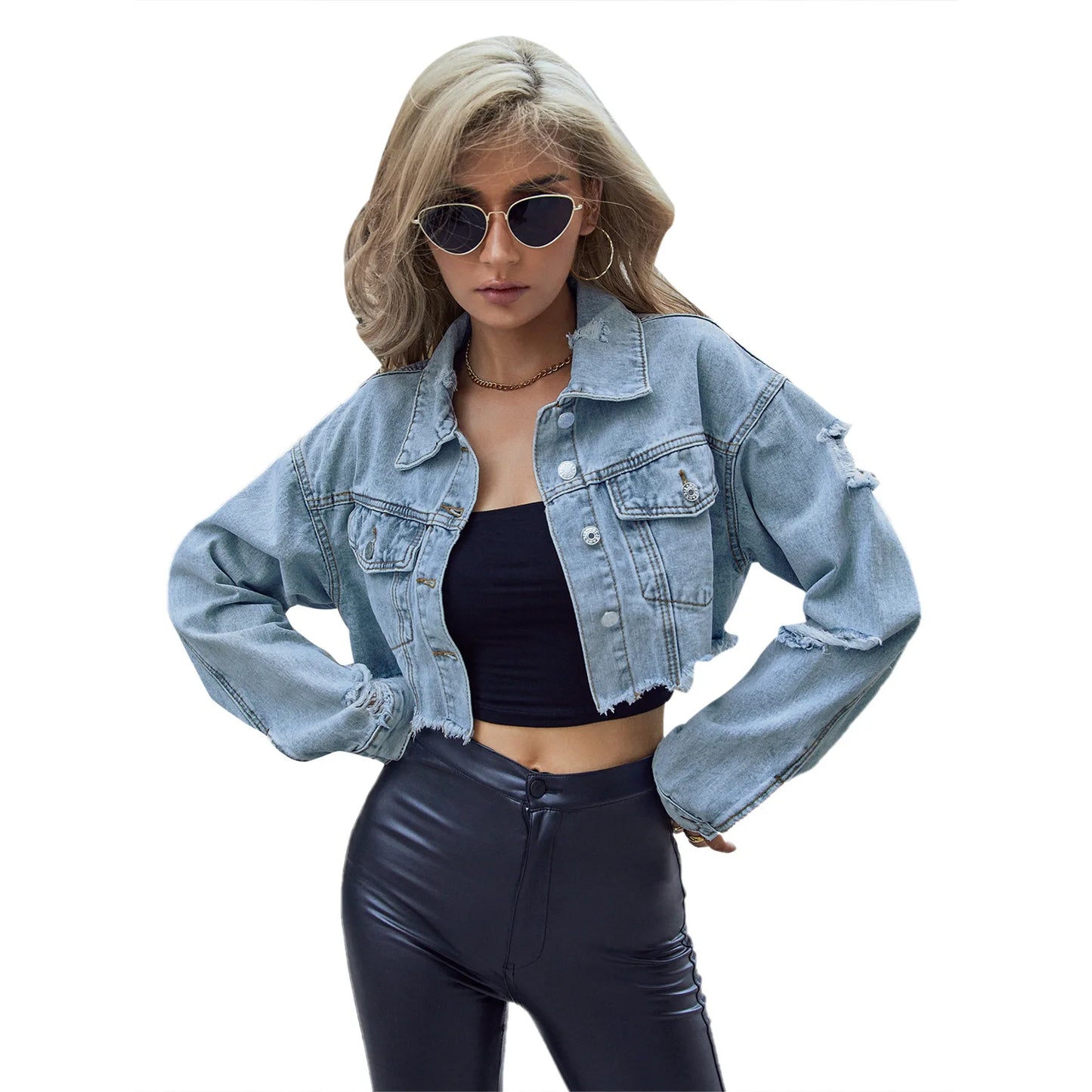 Women's clothing European and American INS casual versatile short fashion denim short jacket