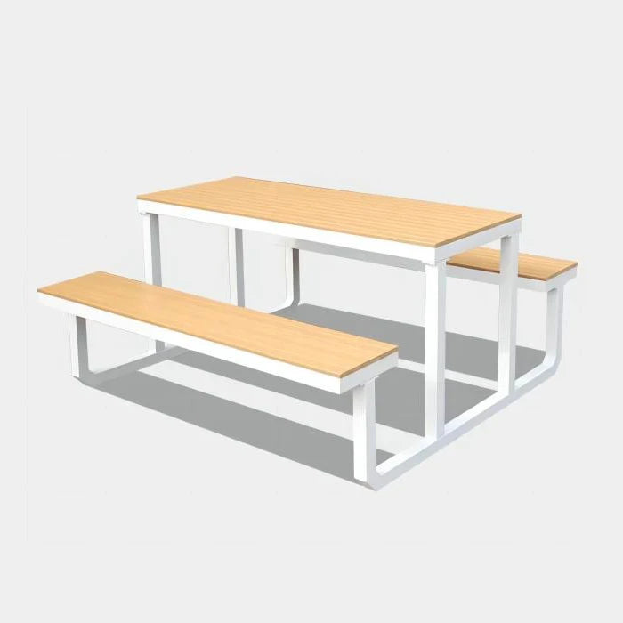 180cm Picnic Table Bench Set Weatherproof Outdoor Dining Table Set Plastic Wood Picnic Beer Table Bench with Aluminum Frame