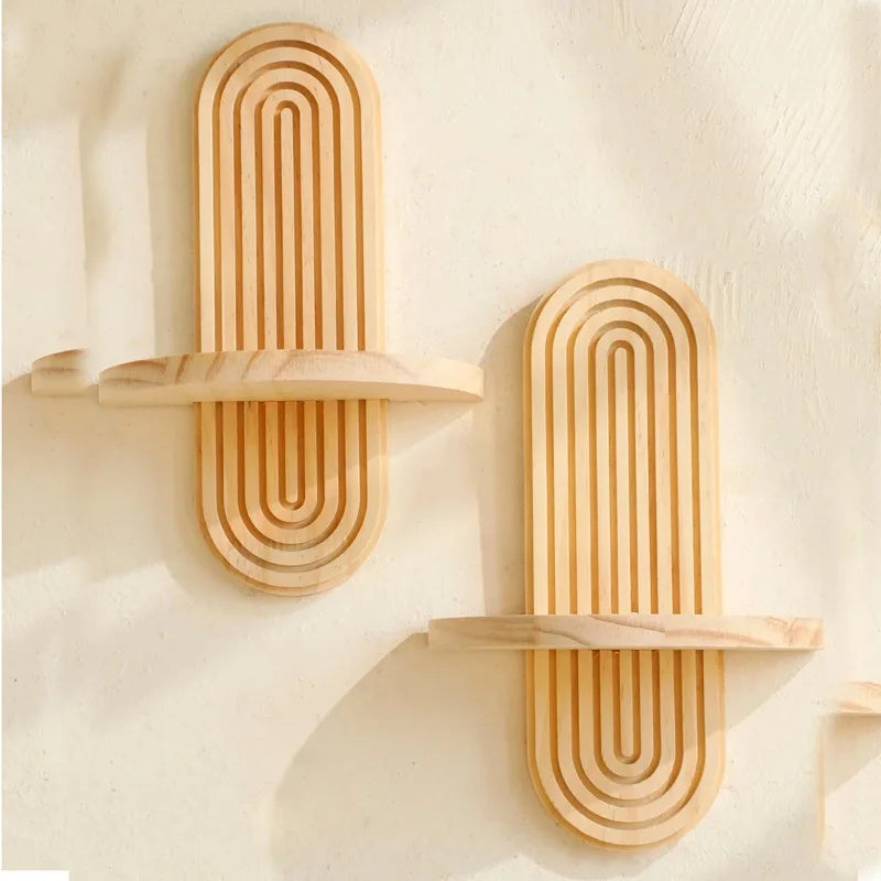 Boho Style Wooden Shelves, Wall Mounted Storage Rack Modern Home Decor ,Display Decoration for Living Room