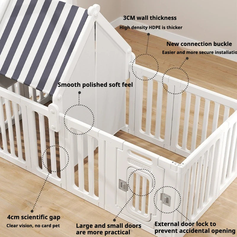 Pet Dog House Fence Height 60cm Indoor Isolation Family Fence with Roof External Door Lock Simple Installation Washable Dog Cage