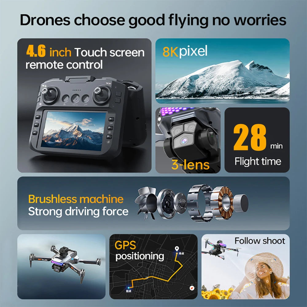 2025 New D27 Drone with Screen Remote Control Professional 8k Camera Four-Axis Aerial Photography 5G WIFI GPS FPV Dron RC 5000M