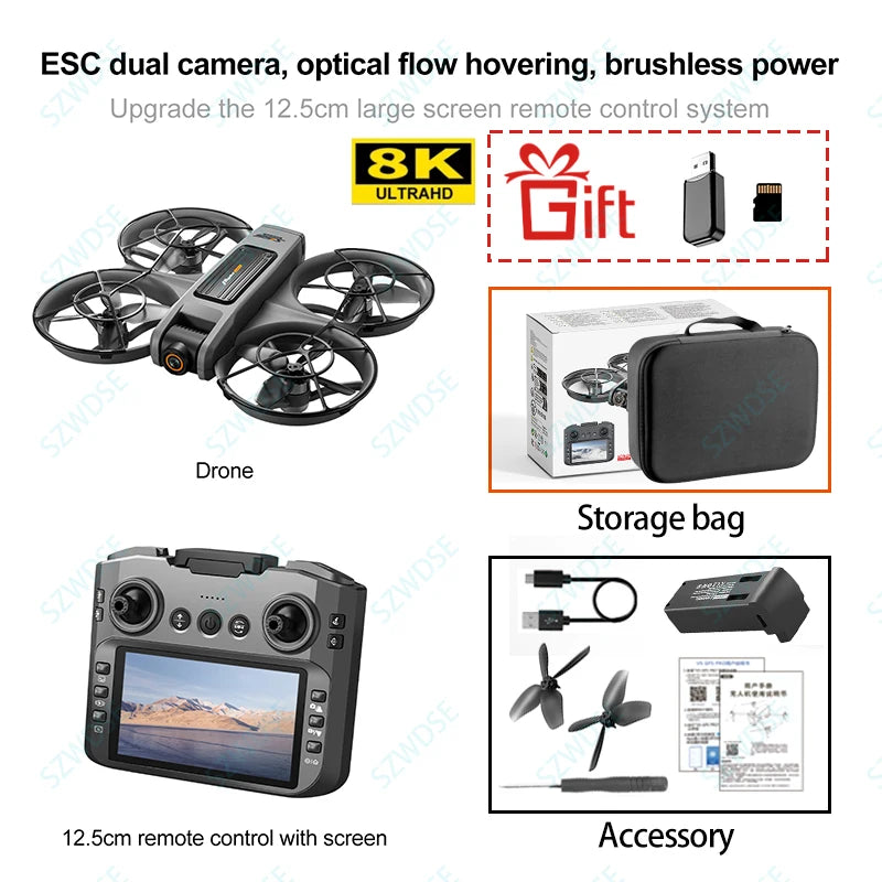 S156 RC Crossing Drone Aerial Vehicle With HD Display Screen Four Axis Brushless Optical Flow Remote Control Aircraft Large Size