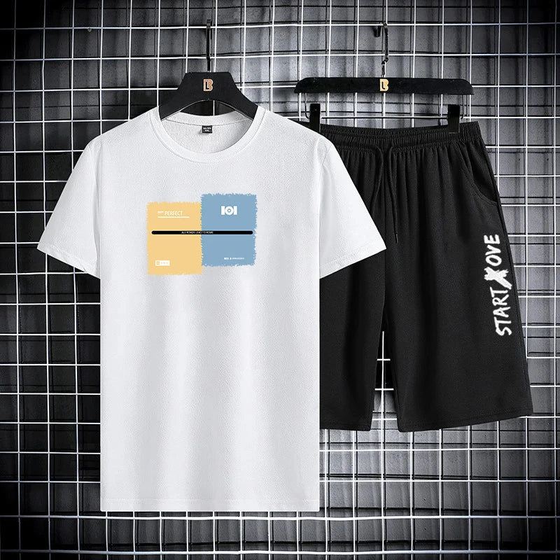 Trendy Suits for men Men's Summer Shorts Set Gym Outfit Student Short Sleeve Tee 2 Piece Set Tracksuits Men Casual Men Clothing
