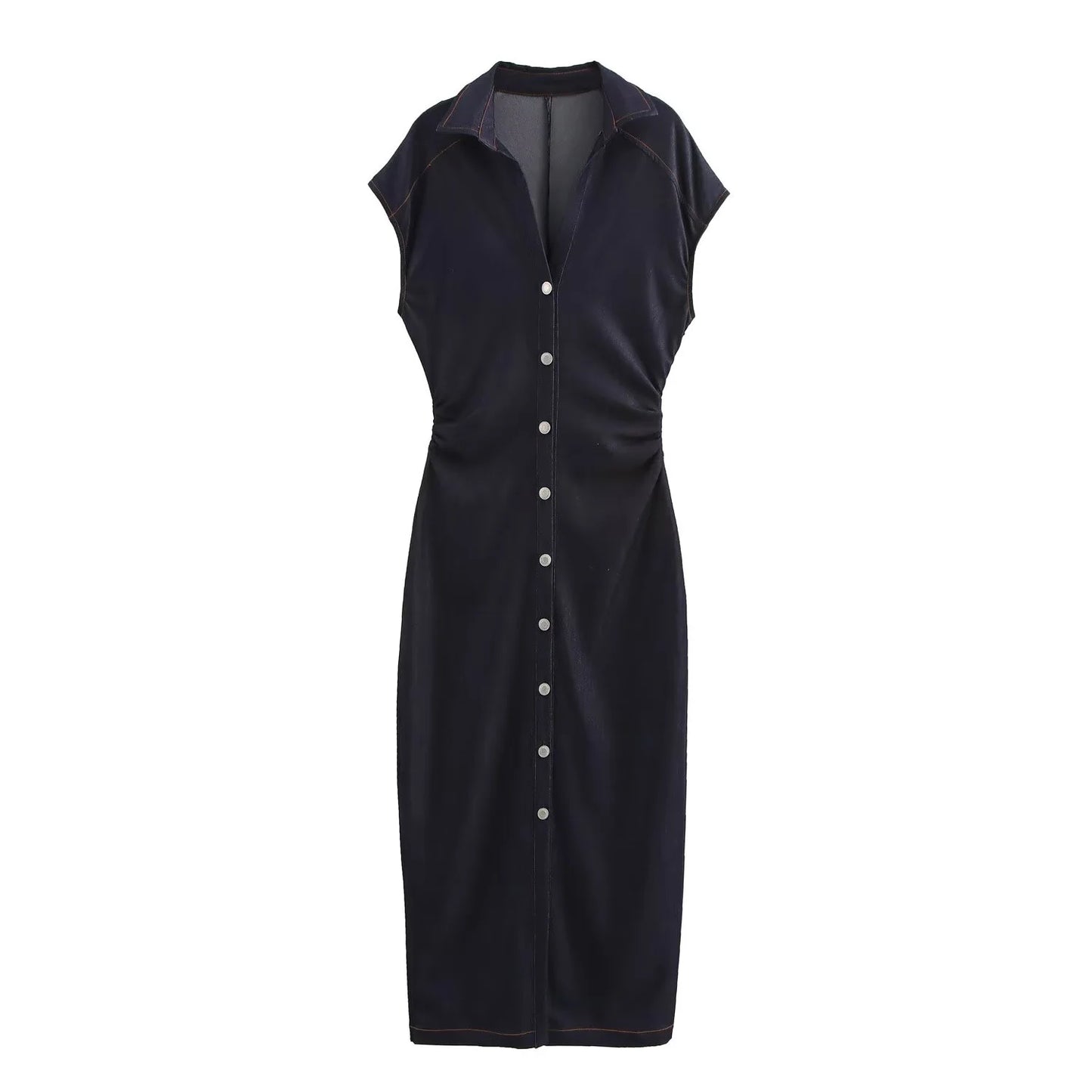 Women's Clothing 2025 Winter European And American Style Fashion Temperament Sleeveless Single-breasted Midi Slim Shirt Dress