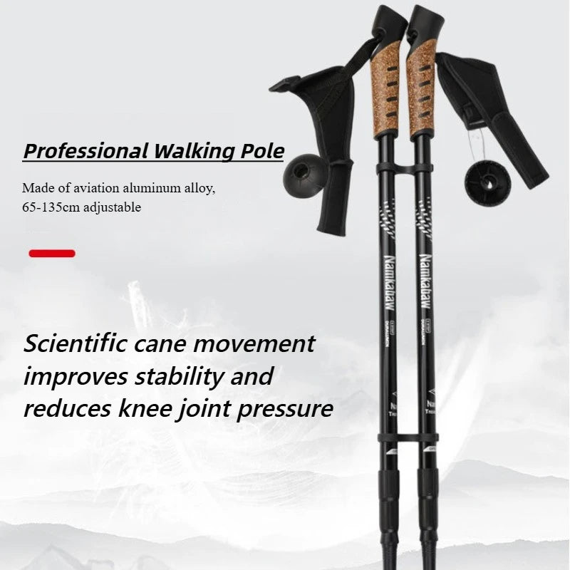 2PCS Trekking Poles Adjustable Aluminum Hiking Sticks for Outdoor Camping Walking Mountaineering Essential Gear Walking Sticks