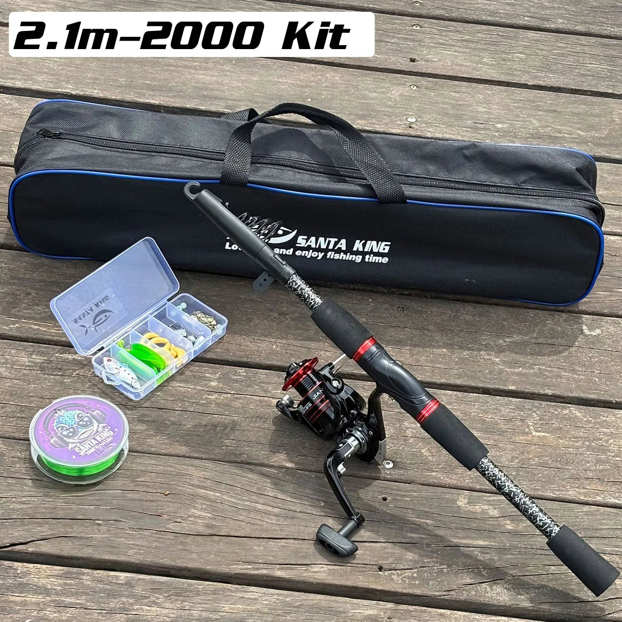 Spinning Fishing Kit- Telescopic Fishing Rod and Spinning Fishing Reel Fishing Line Lure Spoon Hooks Weights with Tackle Bag