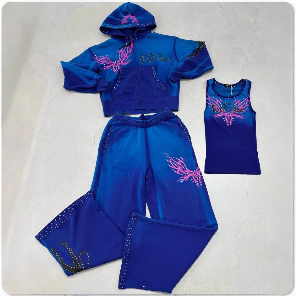 2025 European and American women's clothing, fashionable and casual women's printed hoodie suits and sportswear