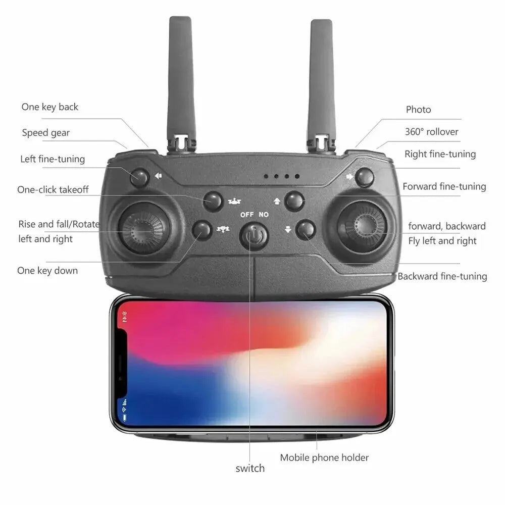 Drone Foldable Wings, Dual Cameras for Aerial Photography, 360° Rotation, One-Click Takeoff, Portable Rechargeable Battery