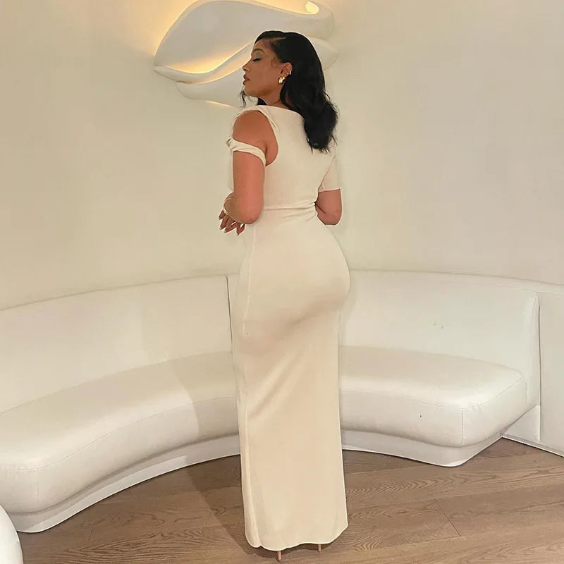 Women's clothing 2025 new fashion trend sexy spicy girl slim fit elegant sloping shoulder dress