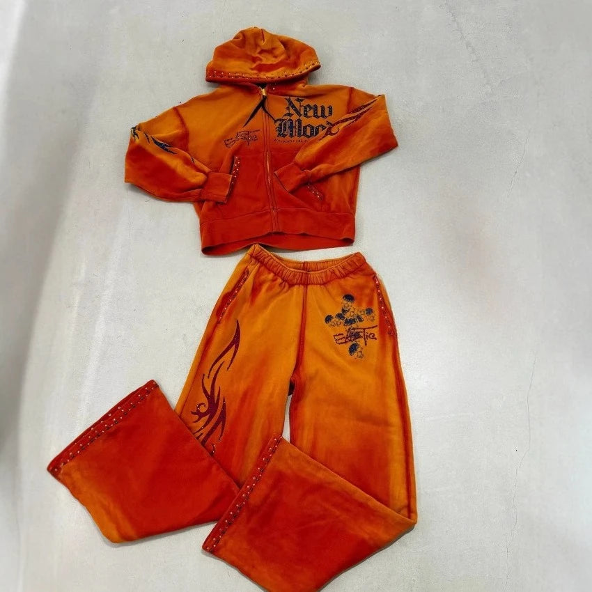2025 European and American women's clothing, fashionable and casual women's printed hoodie suits and sportswear
