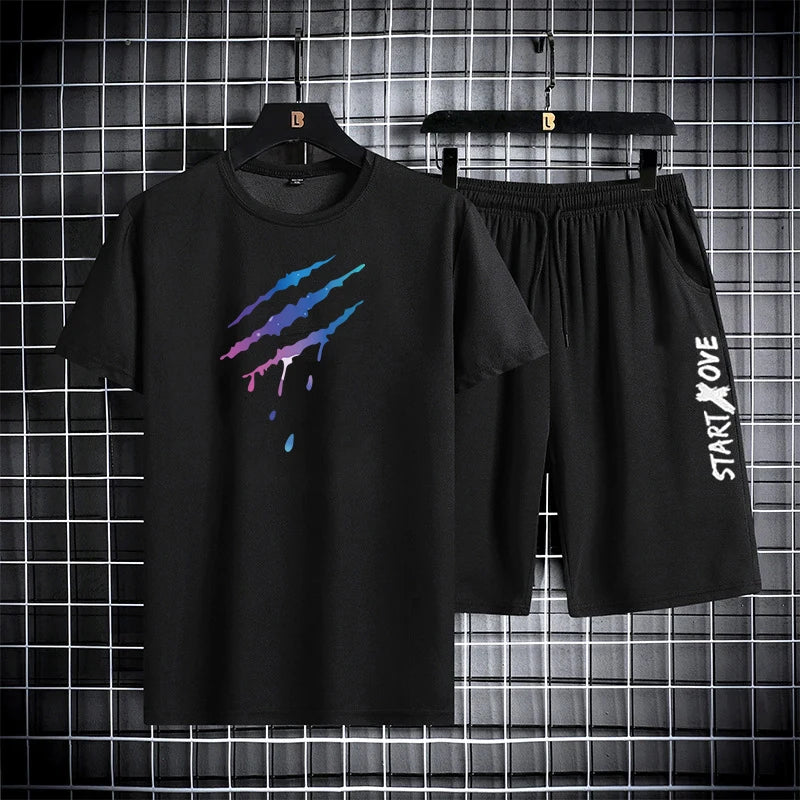 Trendy Suits for men Men's Summer Shorts Set Gym Outfit Student Short Sleeve Tee 2 Piece Set Tracksuits Men Casual Men Clothing