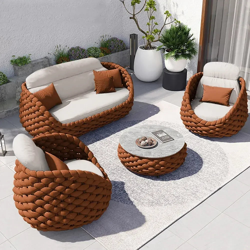 Outdoor Backyard Terrace Waterproof Cushion Comfort Rope Rattan Wicker Weave Patio Furniture Handwoven Set Garden Sofas