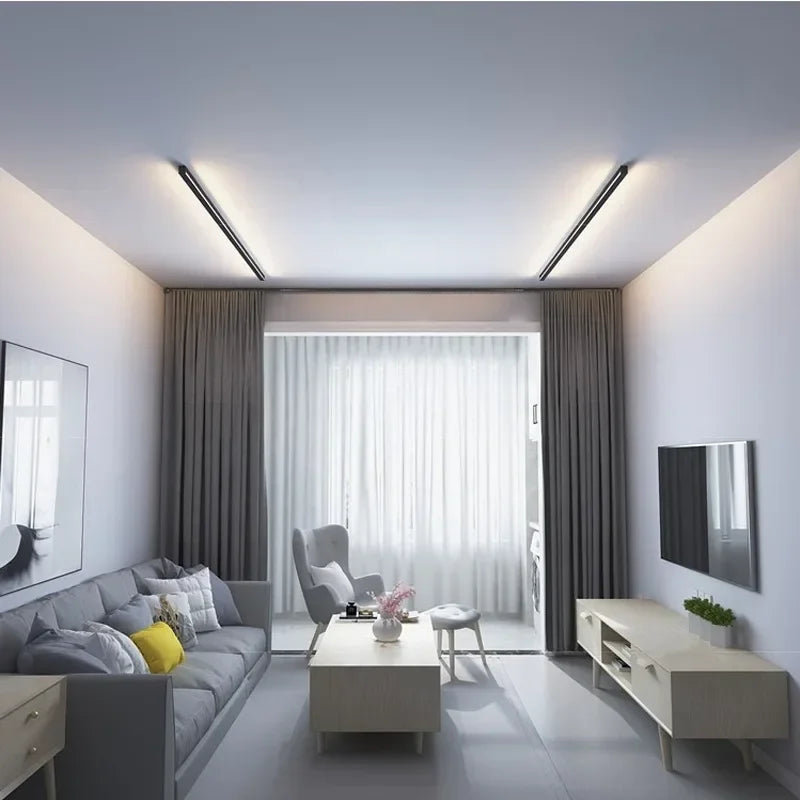 Modern minimalist bedroom, narrow and slender strip wall lamp at the head of the bed, background wall, room lighting decoration