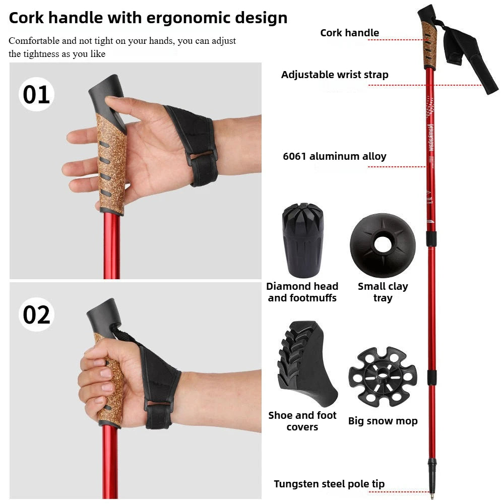 2PCS Trekking Poles Adjustable Aluminum Hiking Sticks for Outdoor Camping Walking Mountaineering Essential Gear Walking Sticks