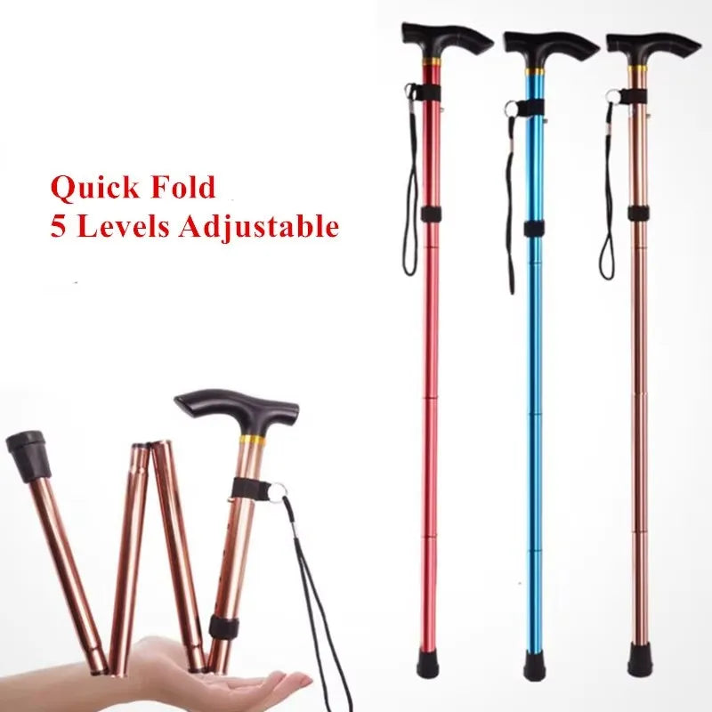 Multifunction Walking Stick Trekking Poles Telescopic Fold Crutches Hiking Stick Crutch Elderly Metal Stick Walking Cane Outdoor