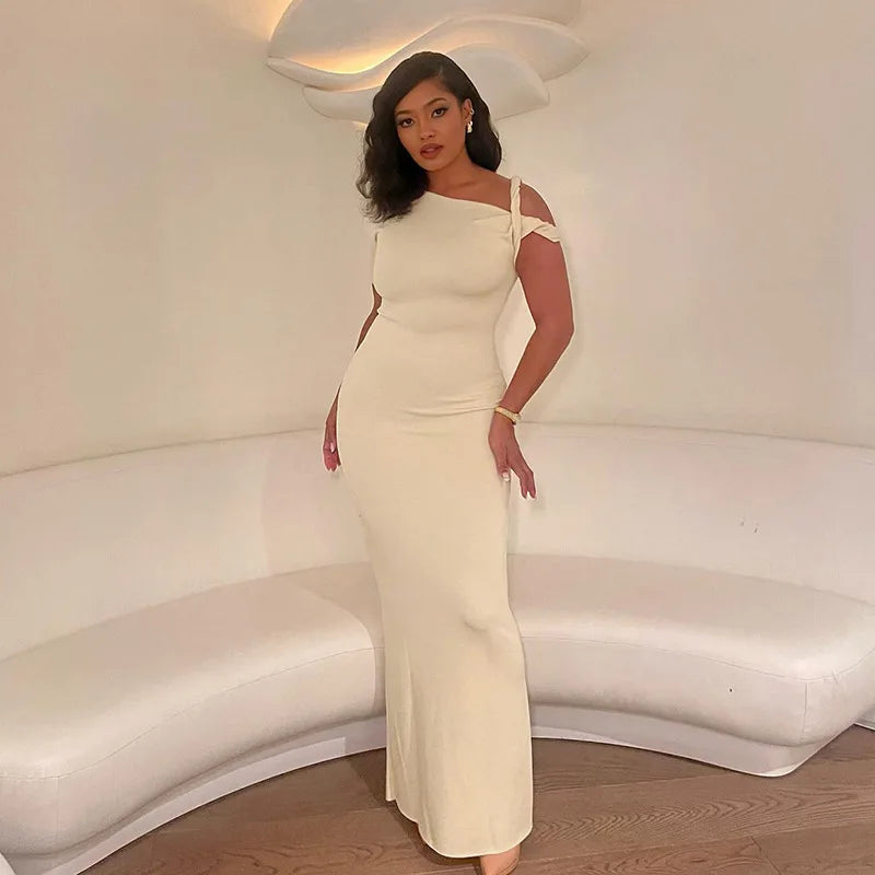 Women's clothing 2025 new fashion trend sexy spicy girl slim fit elegant sloping shoulder dress