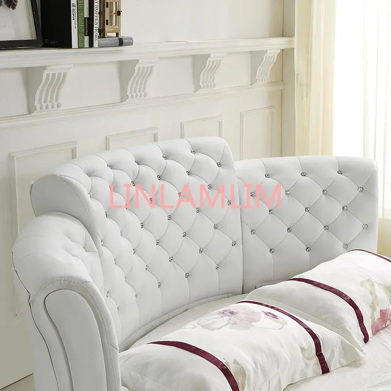 Smart bed frame camas bedroom кровать двуспальная lit beds سرير muebles de dormitorio мебель LED light round genuine leather