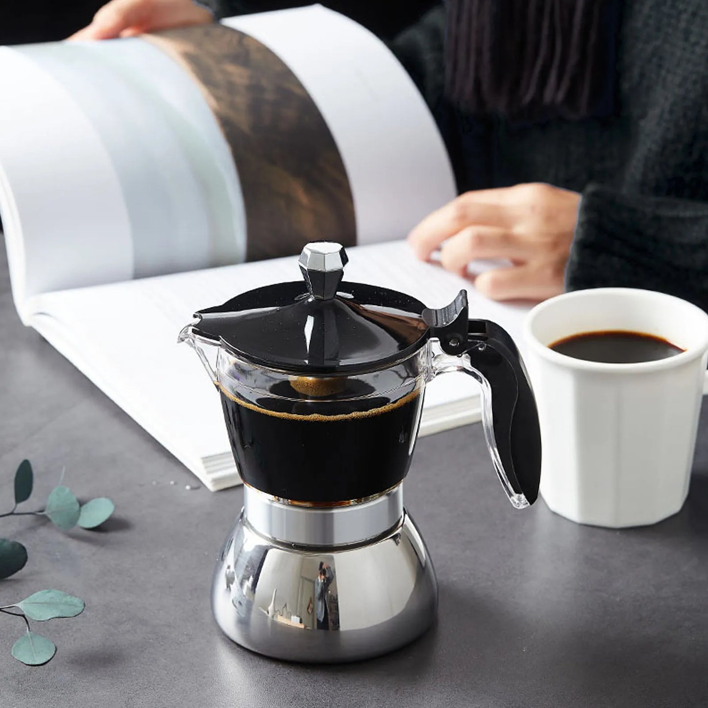 4 Cup Coffee Maker Stovetop Moka Pot Coffee Maker Kitchen Supplies Stainless Steel