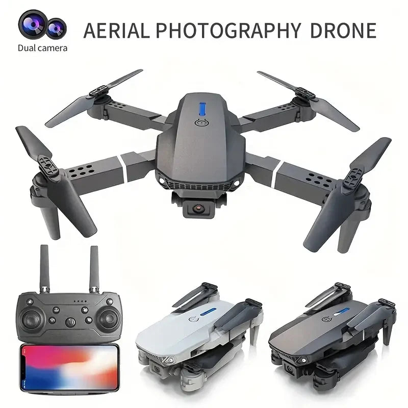 E88 Drone Toy, Dual Camera, One Key Takeoff Remote Control Men'S Gift Indoor and Outdoor, Halloween/Christmas/New Year Gift