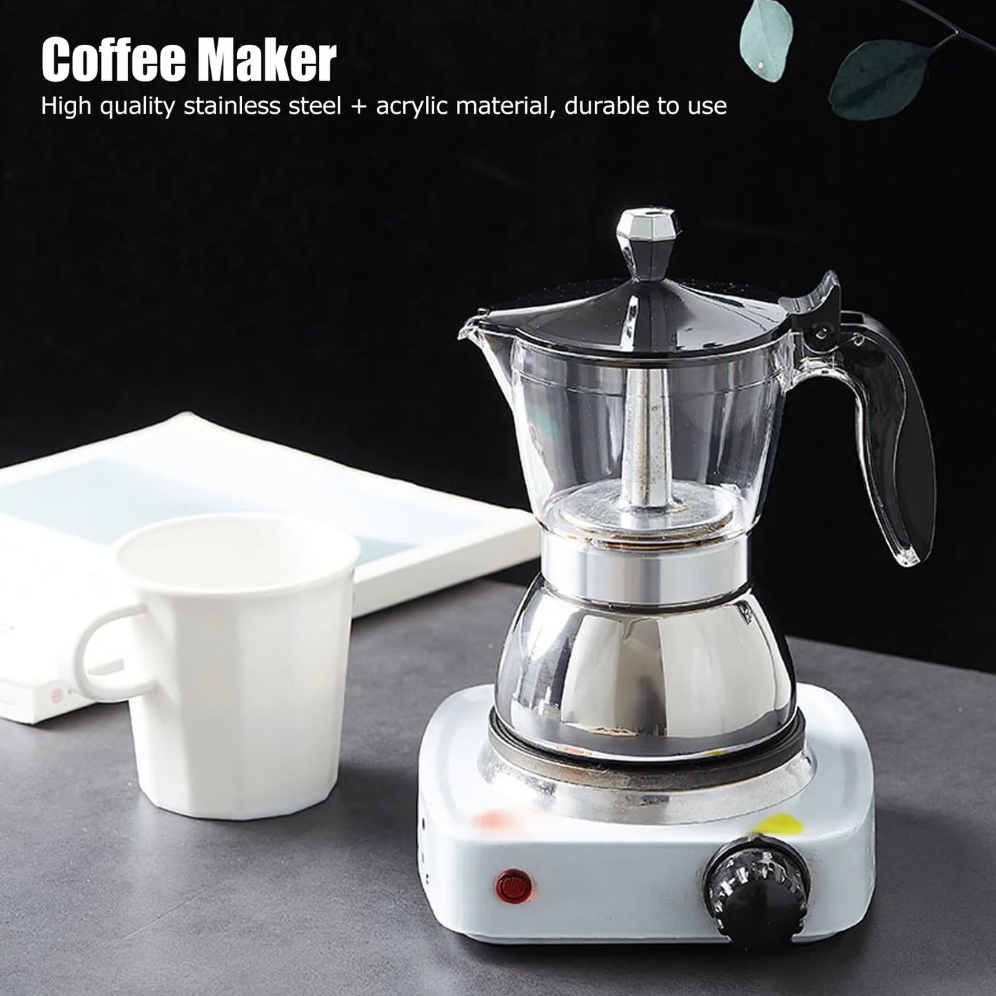 4 Cup Coffee Maker Stovetop Moka Pot Coffee Maker Kitchen Supplies Stainless Steel