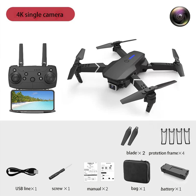 Drone Foldable Wings, Dual Cameras for Aerial Photography, 360° Rotation, One-Click Takeoff, Portable Rechargeable Battery