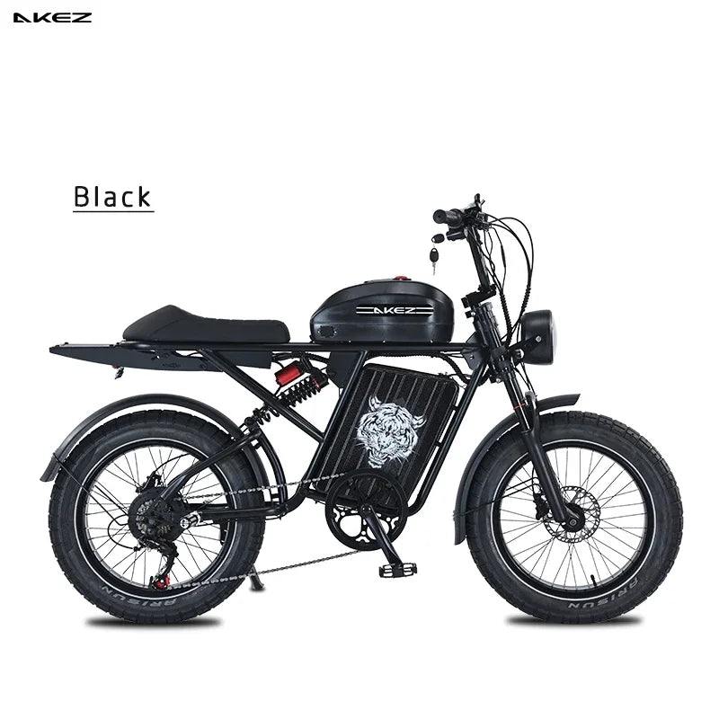 New 2025  AKEZ-S2PRO-Dual Battery Model 1500W48V26AH All-Terrain Fat Tire Electric Bicycle Dual Suspension Retro Model