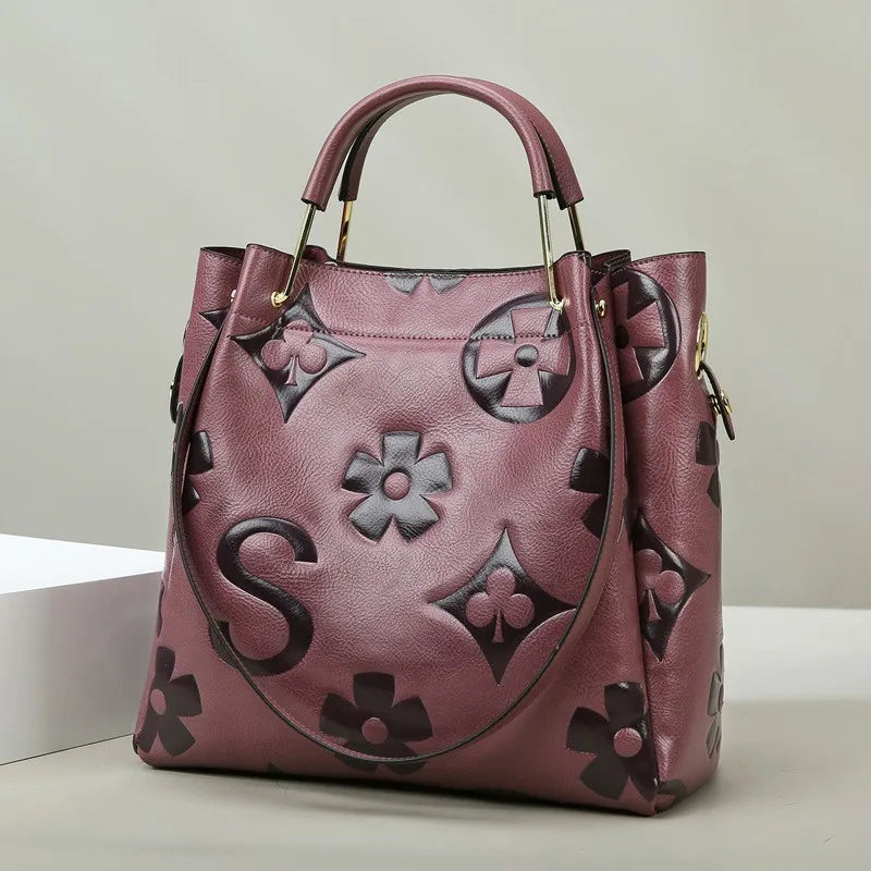 Women's Handbag, High-End Embossed Tote Bag, Large-Capacity Bucket Bag, Water-Repellent Mother-In-Law Bag, Fashionable Shoulder Crossbody Bag