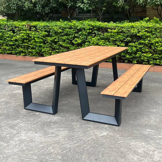 180cm Picnic Table Bench Set Weatherproof Outdoor Dining Table Set Plastic Wood Picnic Beer Table Bench with Aluminum Frame