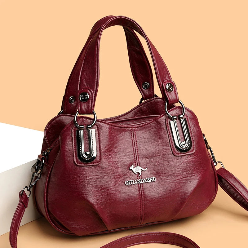 Women's Bag New Middle-Aged Mother's Handbag Fashion Versatile Soft Leather Shoulder Crossbody Bag Large Capacity Bag for Women