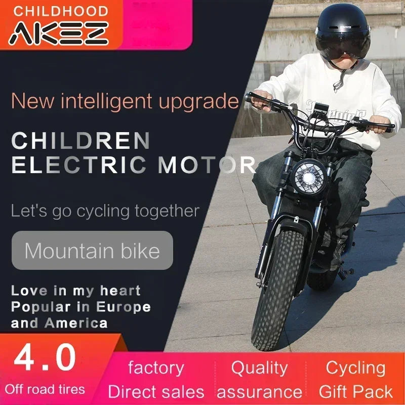 Factory direct delivery of the 2025 new AKEZ 36V 350W 15AH fat tire safety electric motorcycle specially designed for children