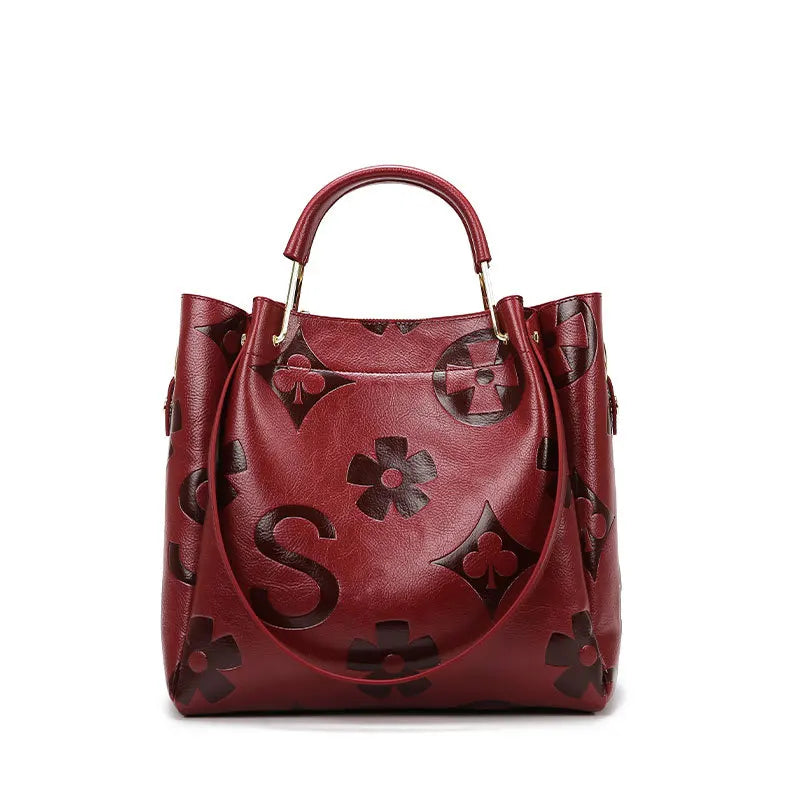 Women's Handbag, High-End Embossed Tote Bag, Large-Capacity Bucket Bag, Water-Repellent Mother-In-Law Bag, Fashionable Shoulder Crossbody Bag