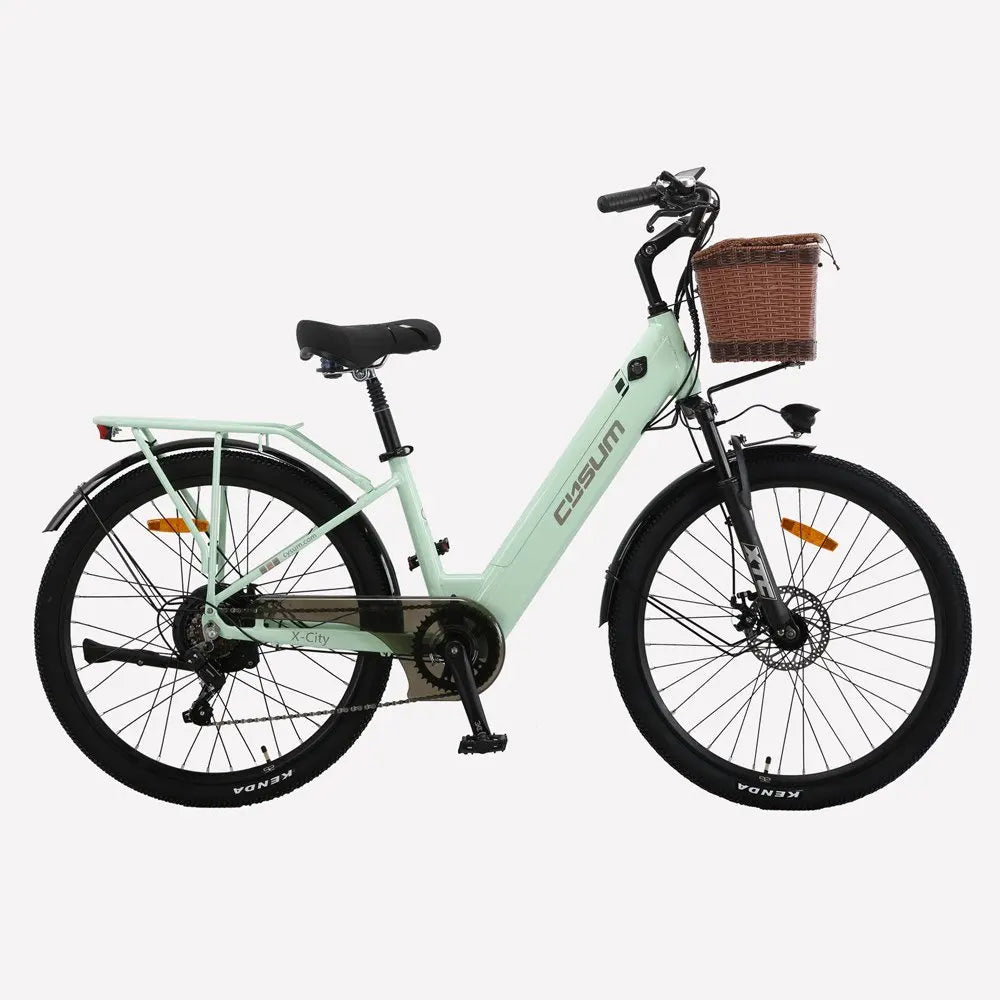 Electric Bicycle 26Inch 250W Motor Ebike 7Speed Removable Battery Pedal Assist with Basket Luggage Rack Urban Women City Ebike