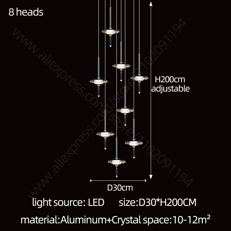 Led Chandelier Home Decoration Lighting Hanging Lamps Living Room Indoor Gloss Island Kitchen Lamps Chrome Staircase Chandelier