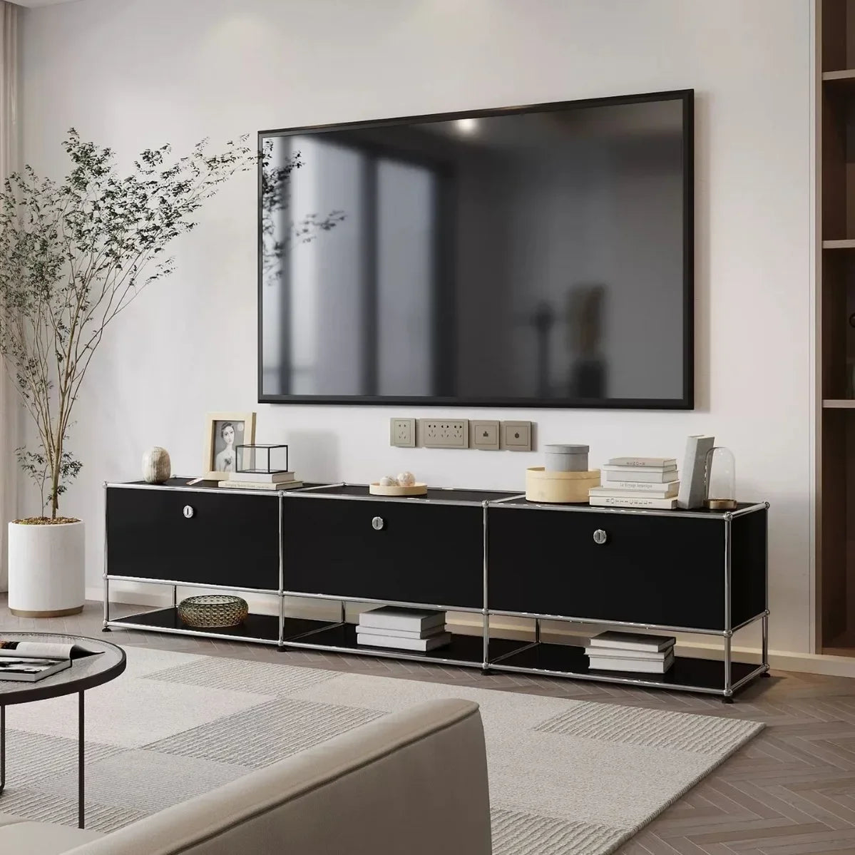 Modern TV Cabinet Living Room Storage Cabinets Stainless Steel Module Combination Storage Chest of Drawers Bedroom Bookcase
