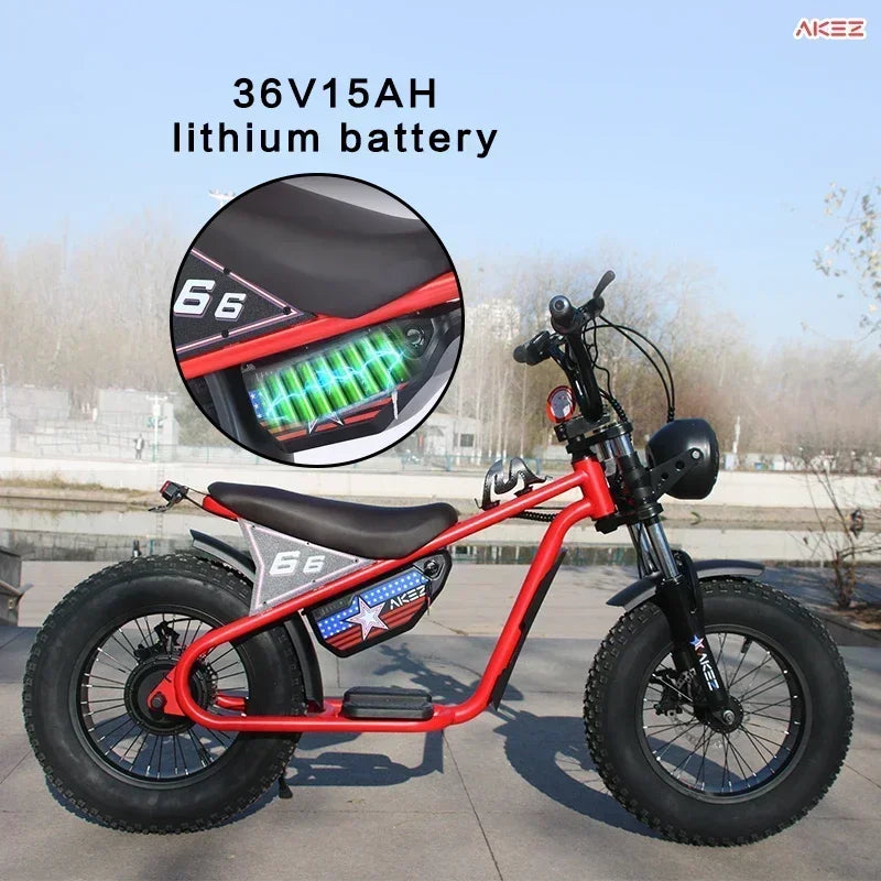 Factory direct delivery of the 2025 new AKEZ 36V 350W 15AH fat tire safety electric motorcycle specially designed for children