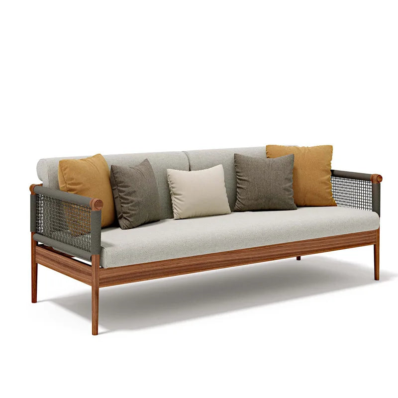 Outdoor rattan sofa Outdoor open-air courtyard Model room Anti-corrosion solid wood furniture Garden balcony Leisure rattan sofa