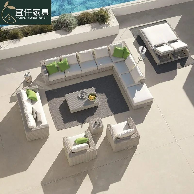 Outdoor rattan sofa combination balcony courtyard living room garden sun room round rattan outdoor model room villa leisure