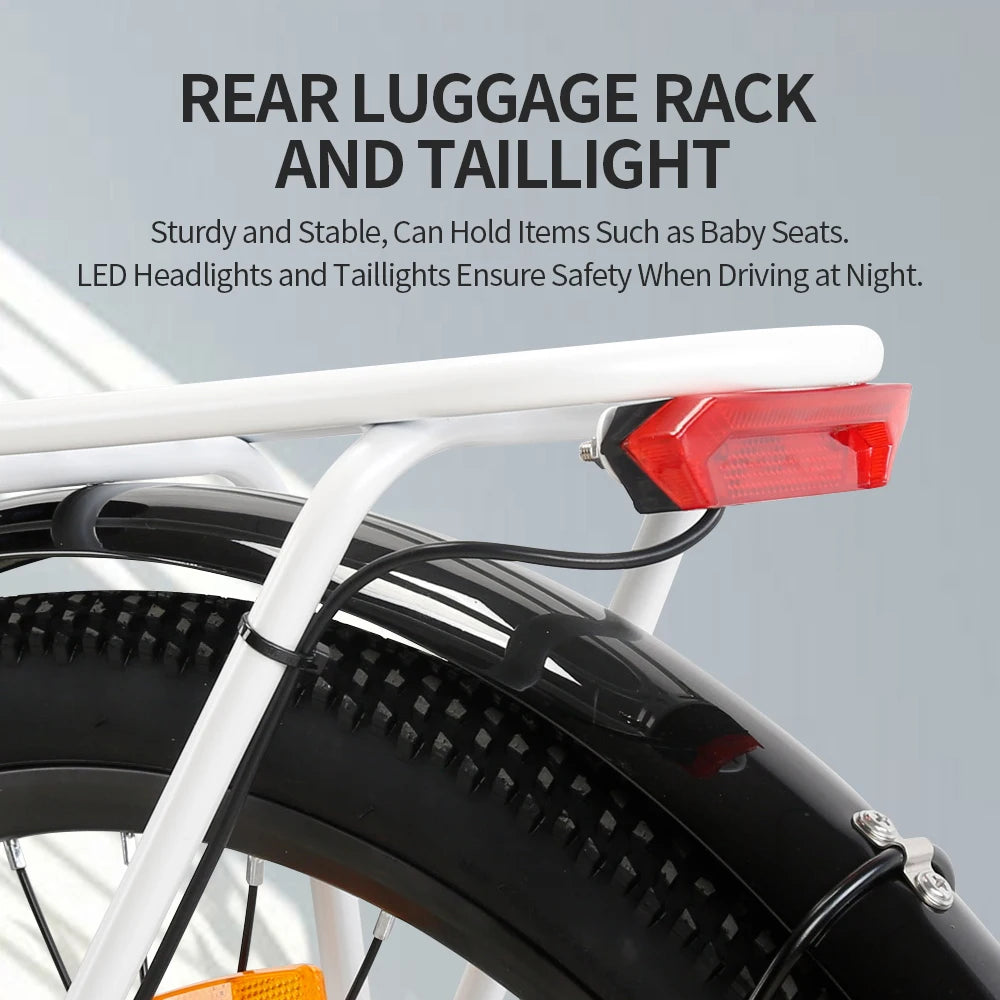 Electric Bicycle 26Inch 250W Motor Ebike 7Speed Removable Battery Pedal Assist with Basket Luggage Rack Urban Women City Ebike