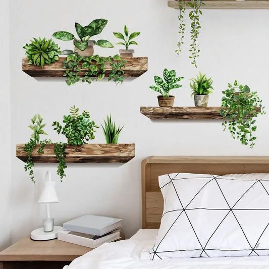 Potted Plant Art Decorations Wall Stickers for Dining Room Decor Removable Self-adhesive Door Window Tile Decal PVC Pieced Mural