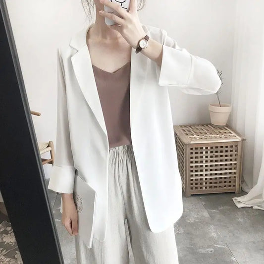 Women's Clothing White Office Blazer Summer Loose Fit Waist Slimming Elegant Casual Lightweight Trendy New