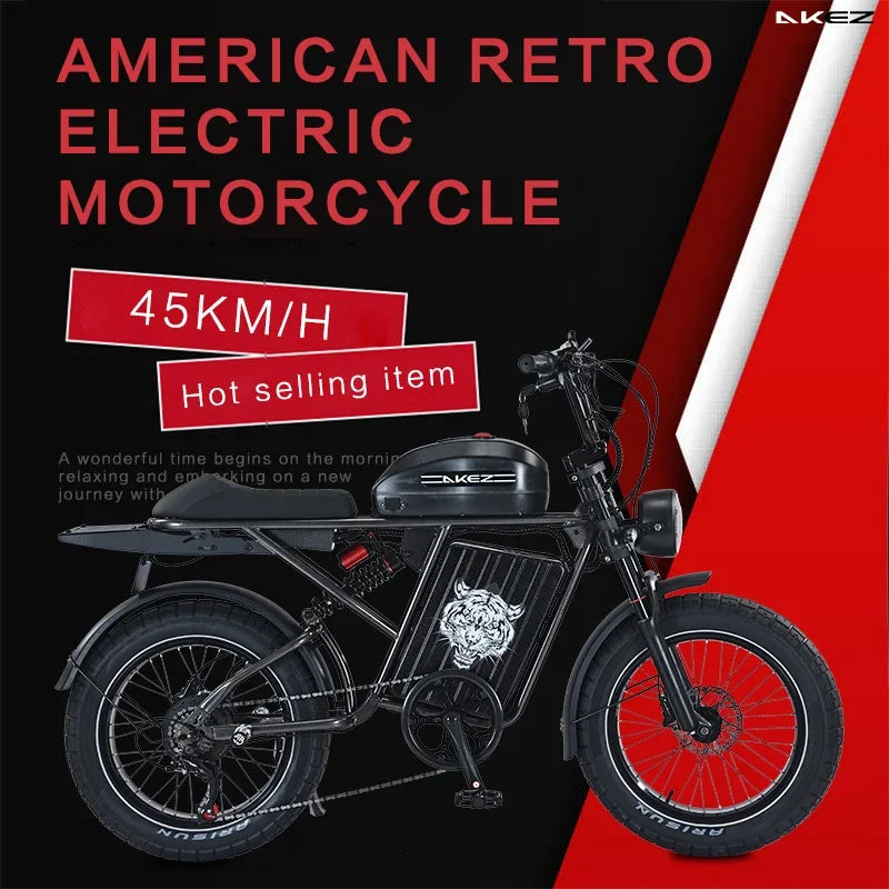 New 2025  AKEZ-S2PRO-Dual Battery Model 1500W48V26AH All-Terrain Fat Tire Electric Bicycle Dual Suspension Retro Model