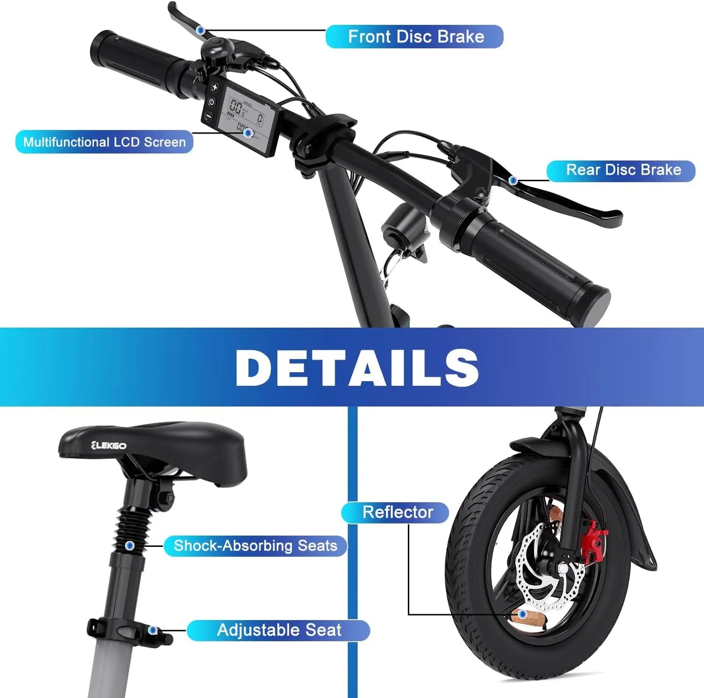 14 inch Smart Urban E-Bike Electric Bike city Electric Bike with pedally assisted ELEKGO Foldable Electric Bike