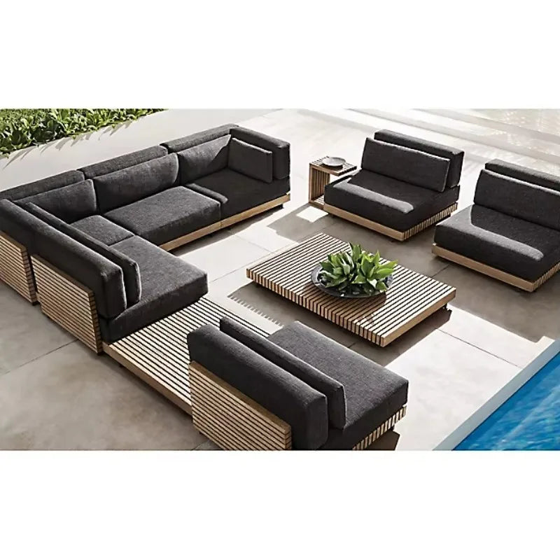 Outdoor Luxury Deep Seat Modular Design Solid Sectional Sofa Set Outside Wooden Furniture Teak